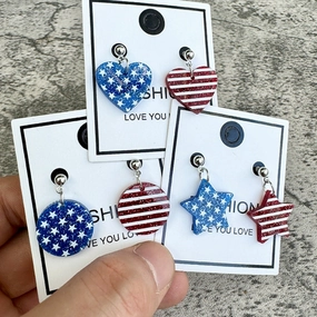 Wholesale American Independence Day Five-pointed Star Acrylic Glitter Earrings