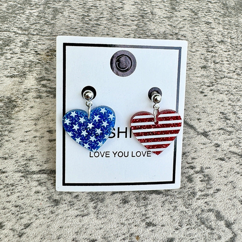 Wholesale American Independence Day Five-pointed Star Acrylic Glitter Earrings