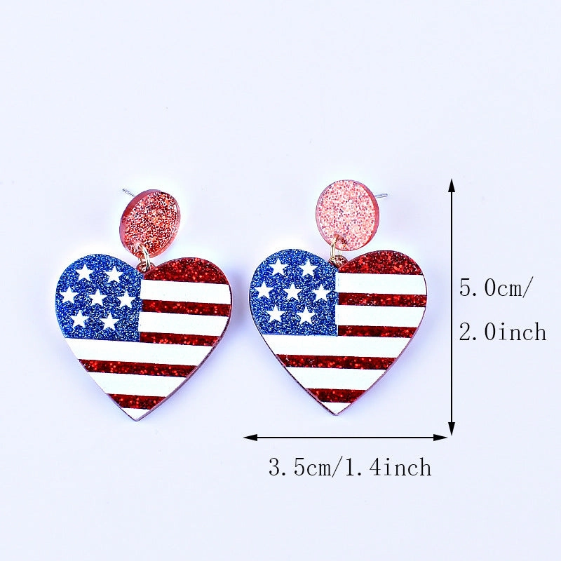 Wholesale American Independence Day Red White and Blue Striped Flag Love Heart Five-pointed Star Earrings