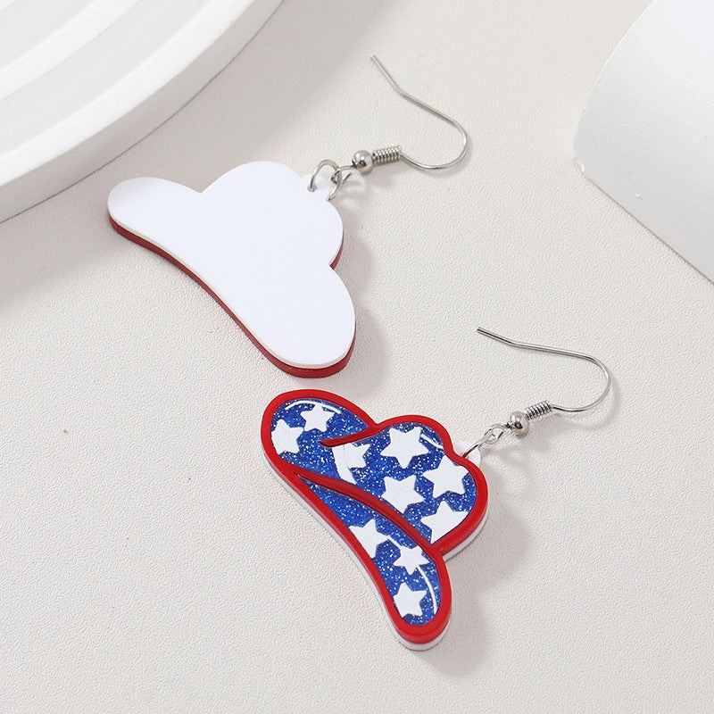 Wholesale American Independence Day Western Cowboy Hat Acrylic Earrings