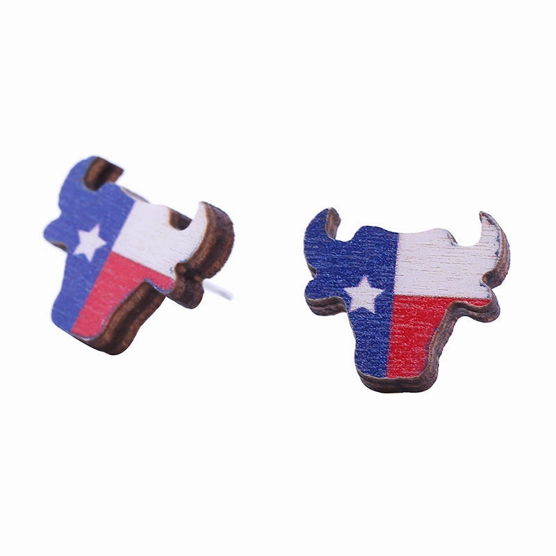 Wholesale American Independence Day Wood Ear Studs