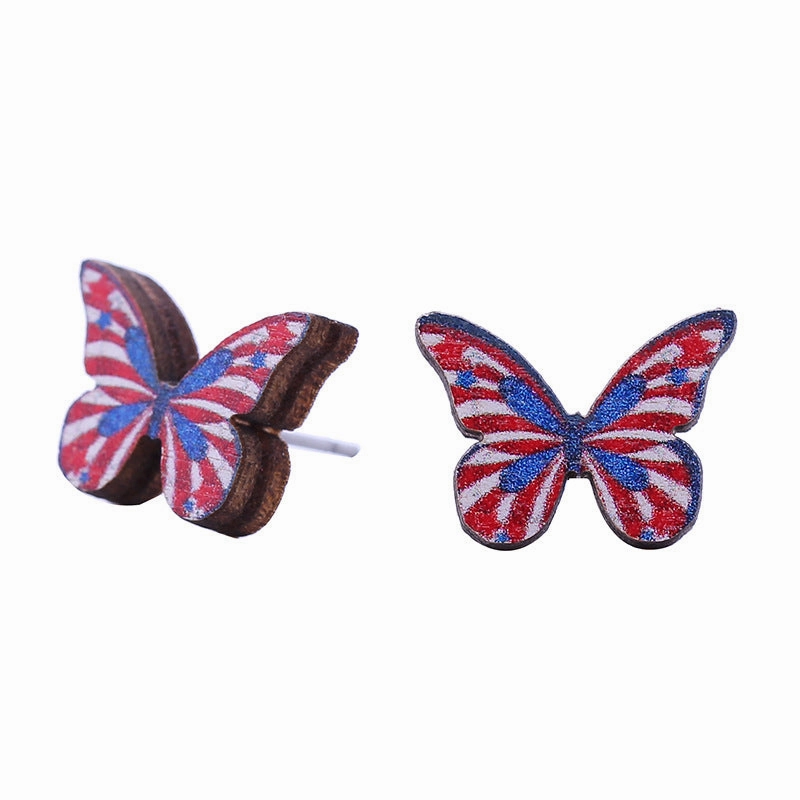Wholesale American Independence Day Wood Ear Studs