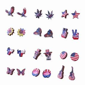 Wholesale American Independence Day Wood Ear Studs