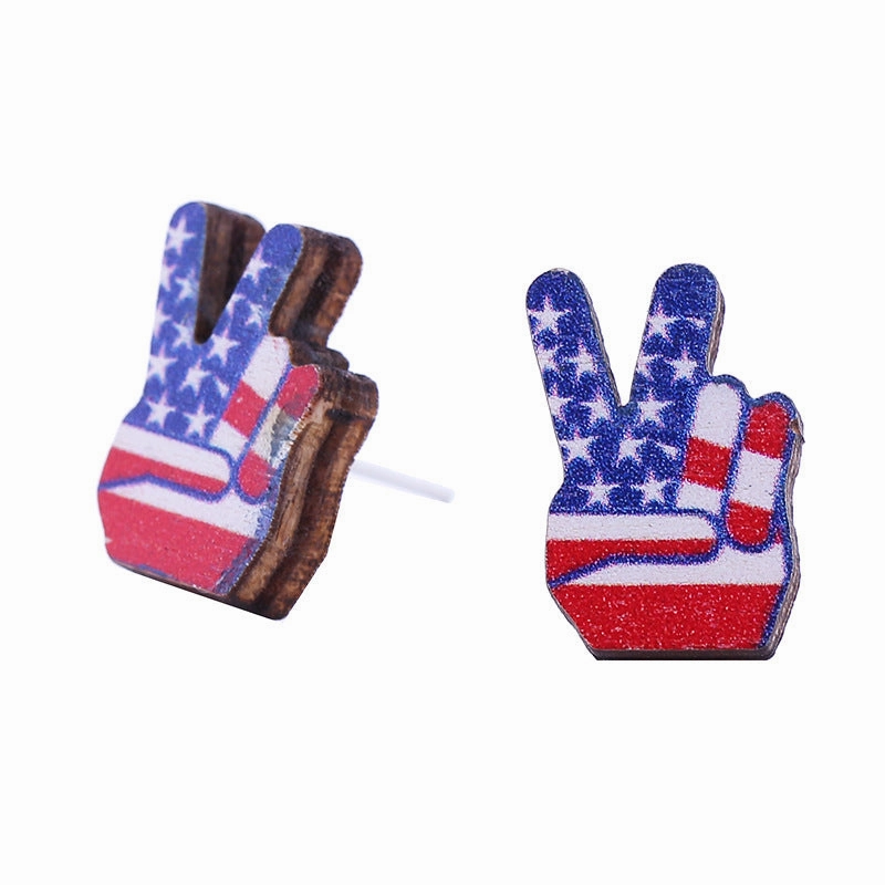 Wholesale American Independence Day Wood Ear Studs