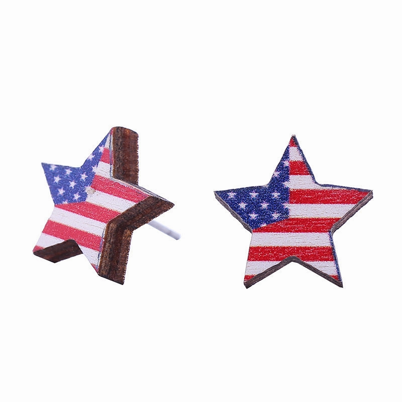 Wholesale American Independence Day Wood Ear Studs
