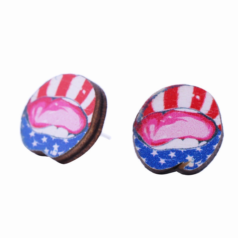 Wholesale American Independence Day Wood Ear Studs