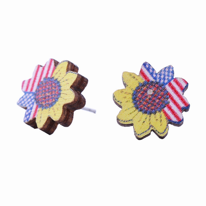 Wholesale American Independence Day Wood Ear Studs