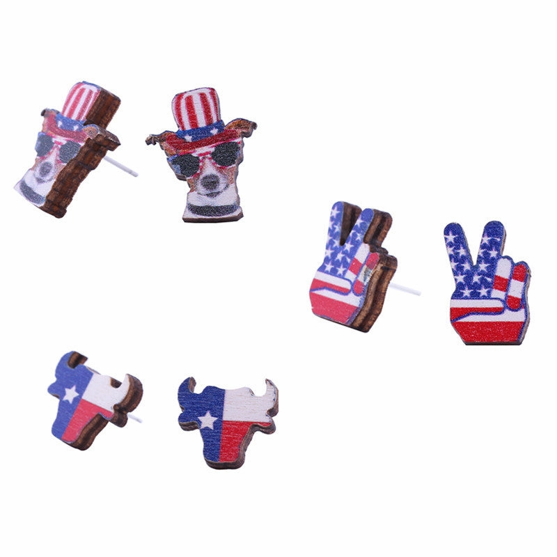Wholesale American Independence Day Wood Ear Studs