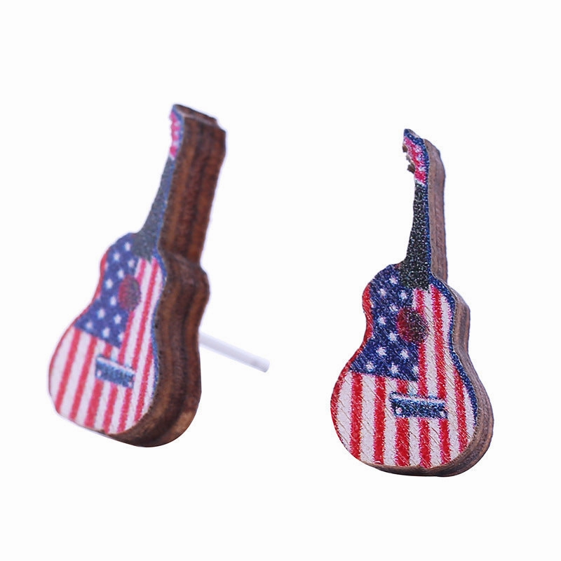 Wholesale American Independence Day Wood Ear Studs
