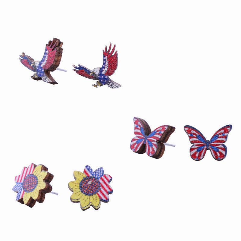 Wholesale American Independence Day Wood Ear Studs
