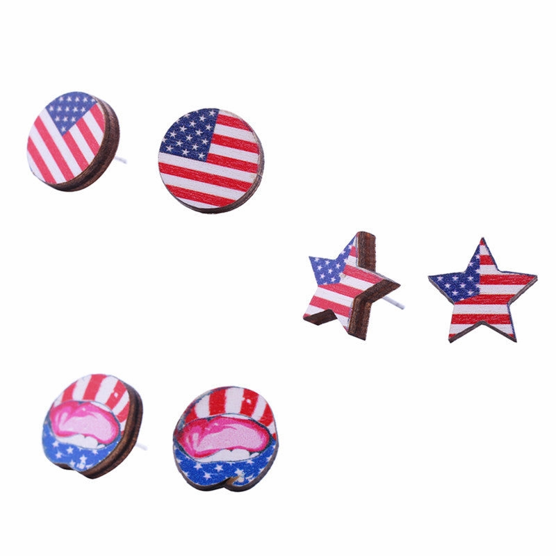 Wholesale American Independence Day Wood Ear Studs