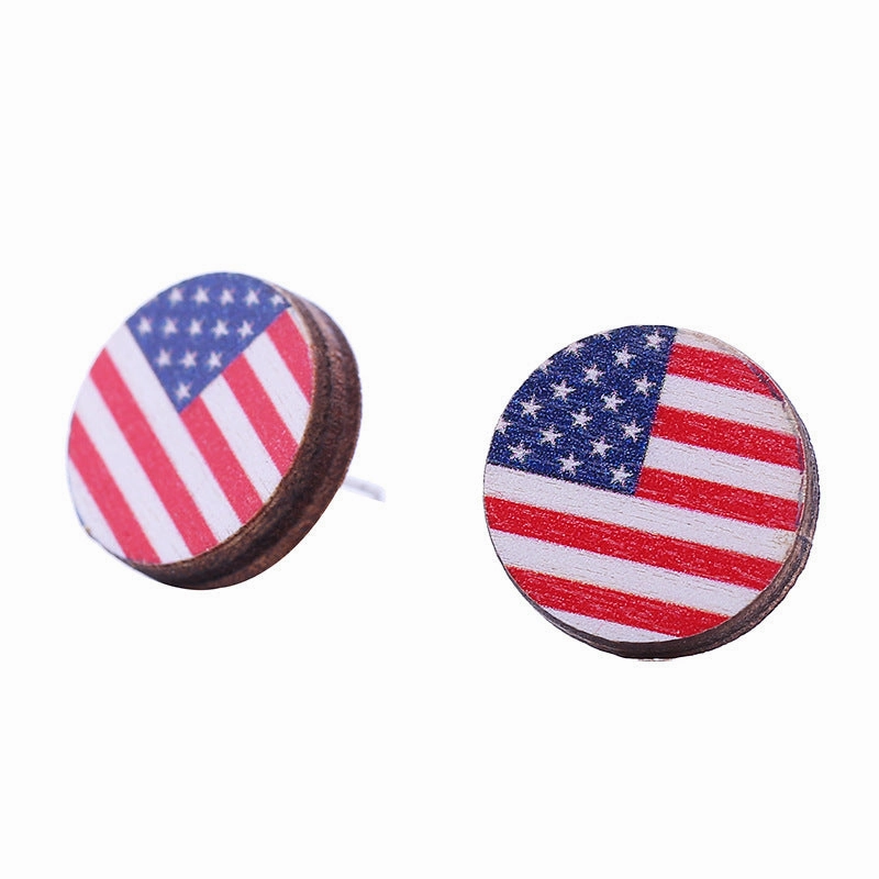 Wholesale American Independence Day Wood Ear Studs