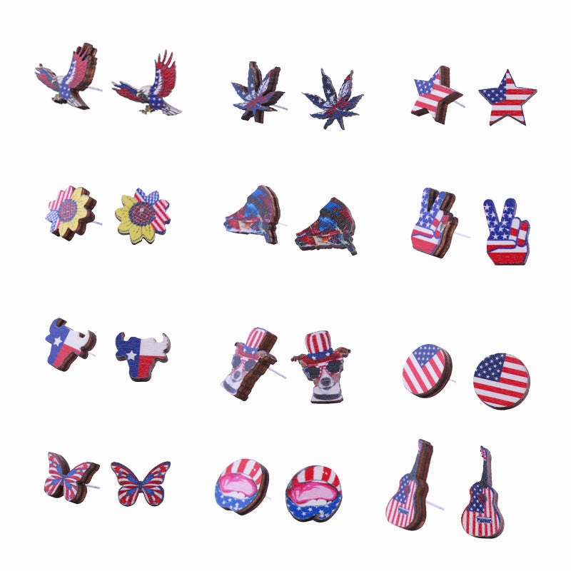 Wholesale American Independence Day Wood Ear Studs