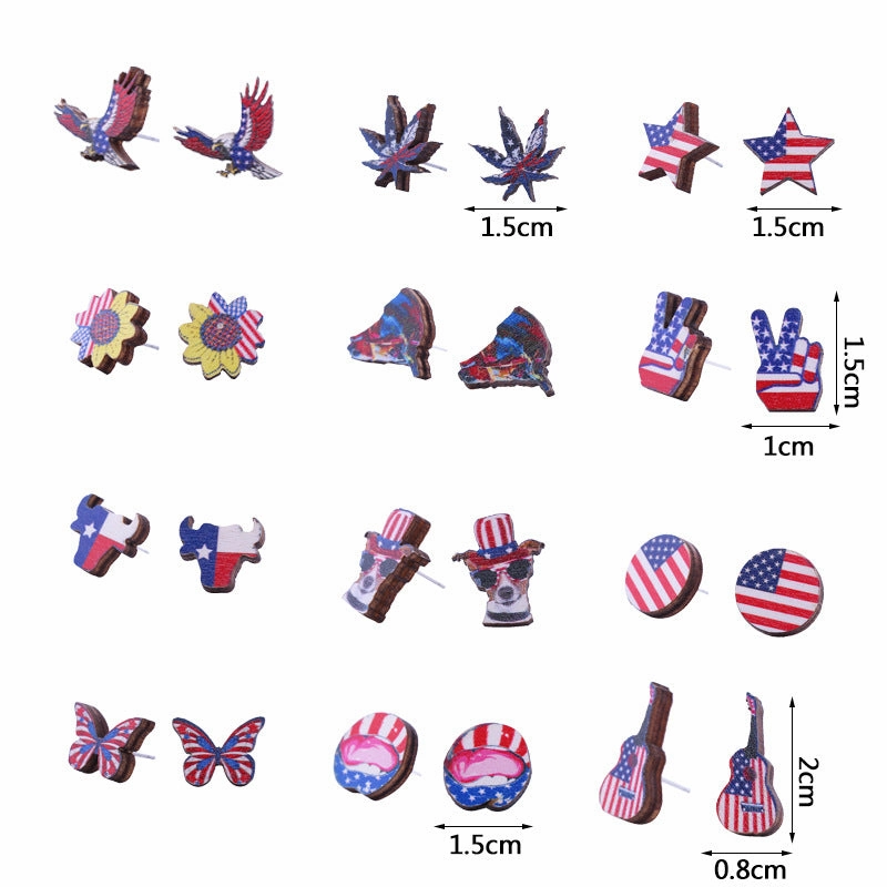 Wholesale American Independence Day Wood Ear Studs