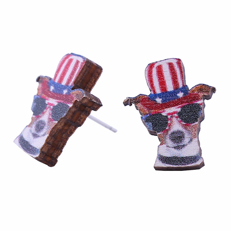Wholesale American Independence Day Wood Ear Studs