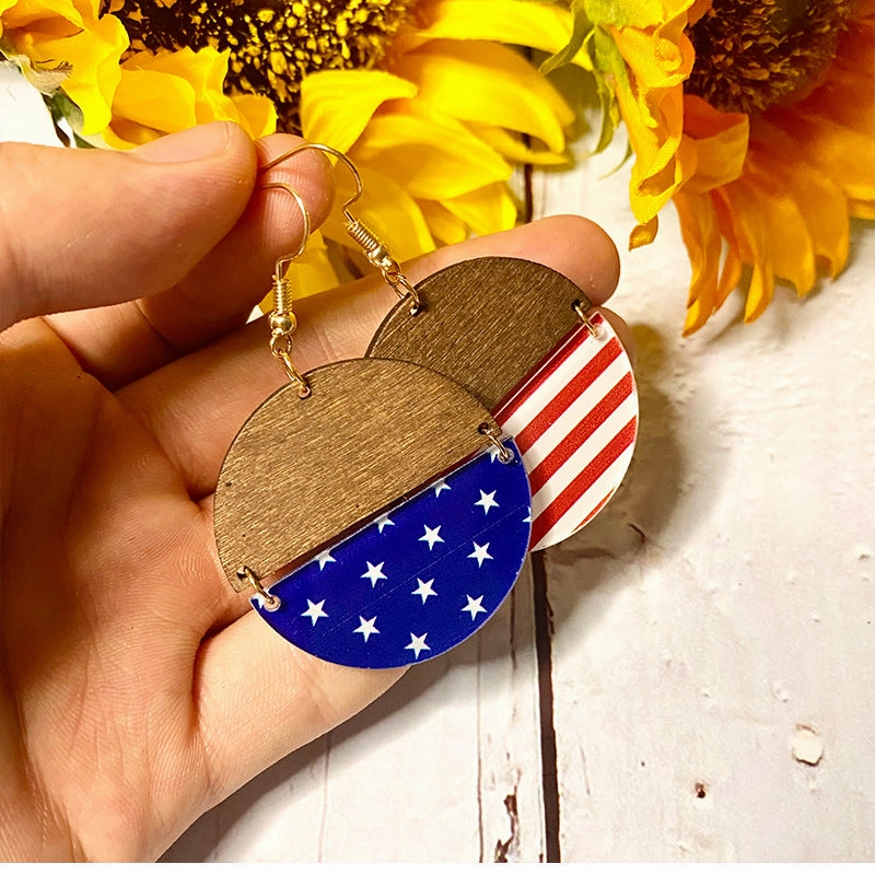 Wholesale American Independence Day Wooden Acrylic Stitching Earrings