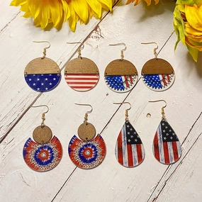 Wholesale American Independence Day Wooden Acrylic Stitching Earrings