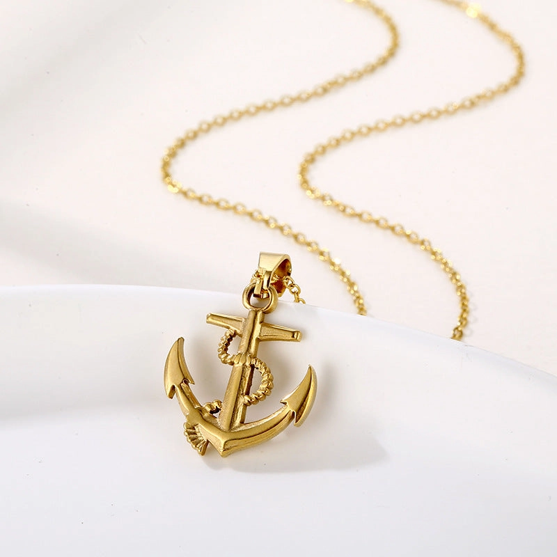 Wholesale Anchor Pendant Cross Vintage Necklace Titanium Steel