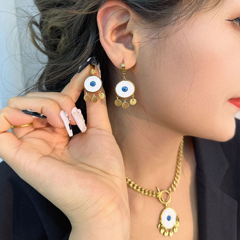 Wholesale ancient special titanium steel real gold tassels do not fade jewelry set earrings
