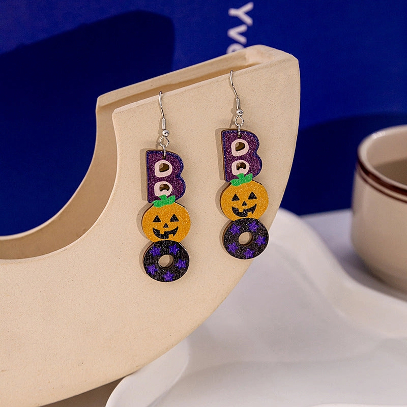 Wholesale and Wholesale of Halloween Party Wooden Pumpkin Earrings