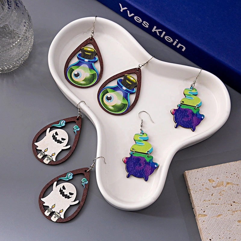 Wholesale and Wholesale of Halloween Party Wooden Pumpkin Earrings