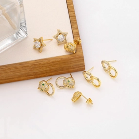 Wholesale Animal Leopard Head Copper Ear Studs