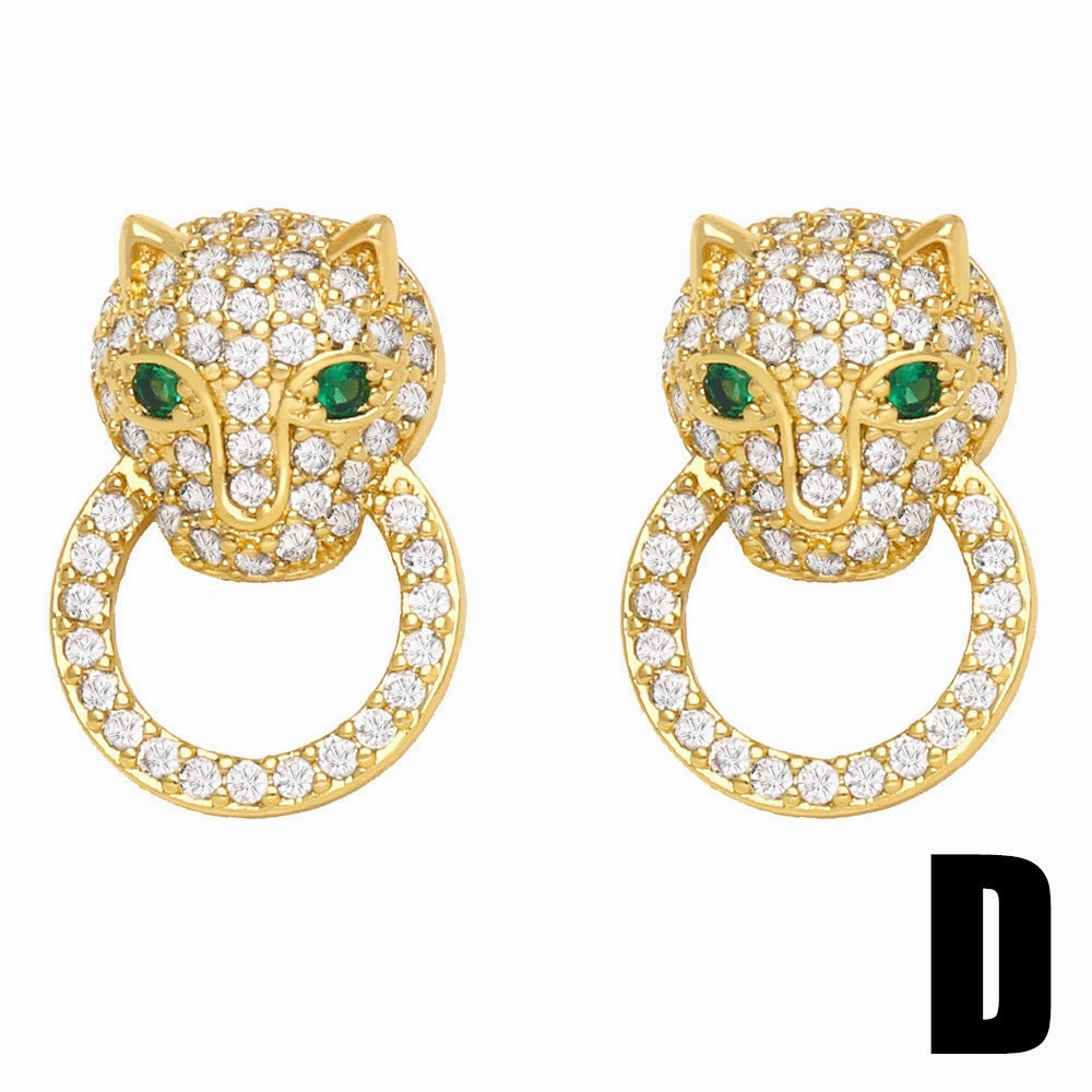 Wholesale Animal Leopard Head Copper Ear Studs