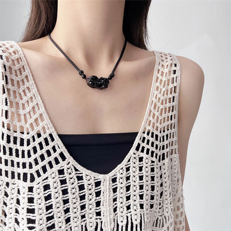 Wholesale Anti-Crystal Obsidian Pixiu Necklace
