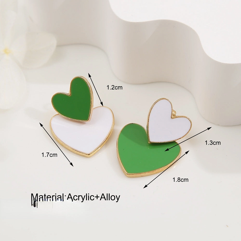 Wholesale Antique Green Double Hearts Alloy Earrings