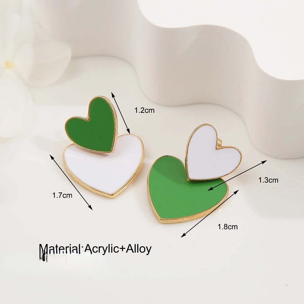 Wholesale Antique Green Double Hearts Alloy Earrings