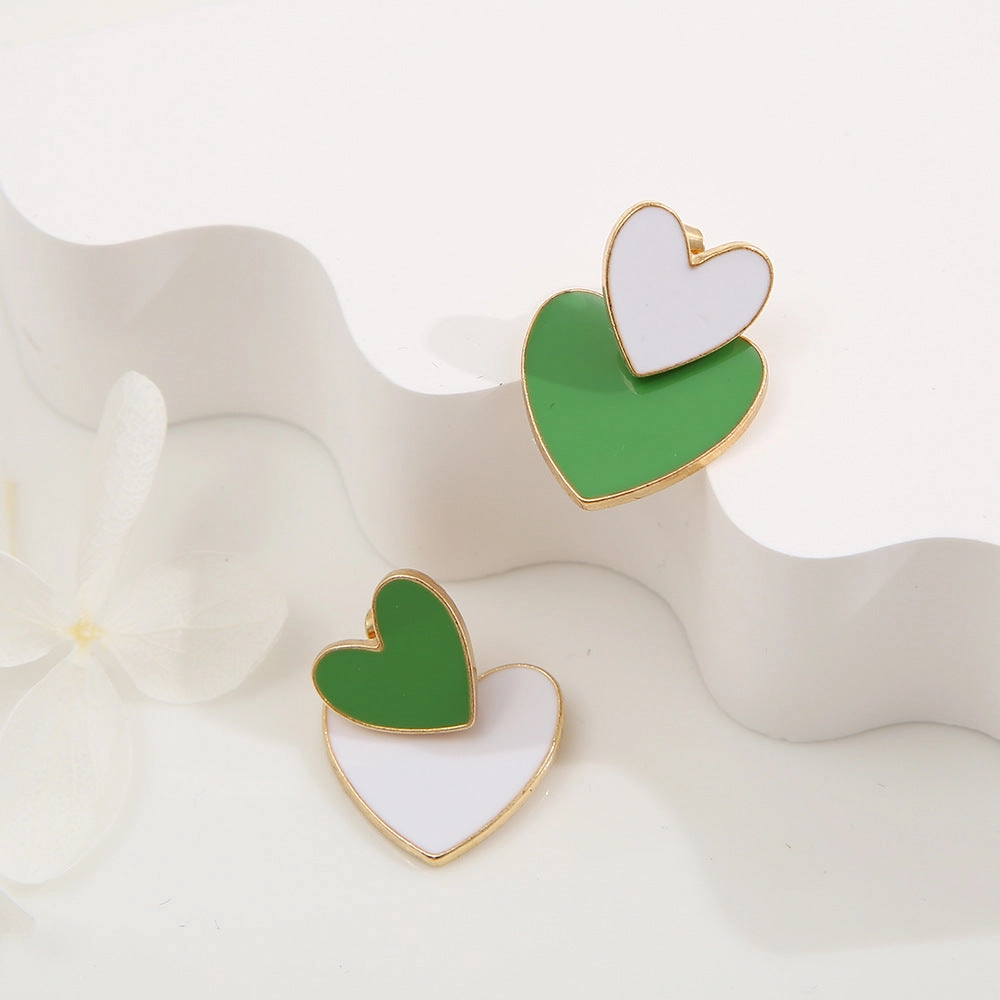Wholesale Antique Green Double Hearts Alloy Earrings