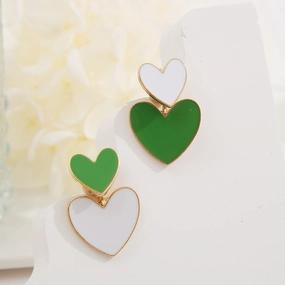 Wholesale Antique Green Double Hearts Alloy Earrings