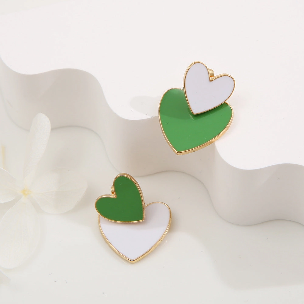 Wholesale Antique Green Double Hearts Alloy Earrings