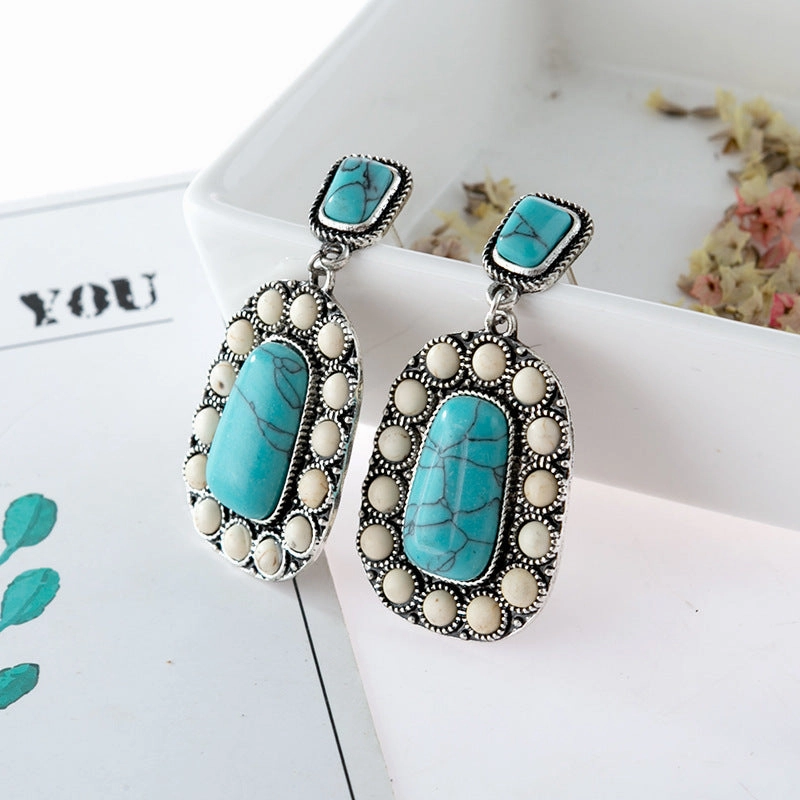 Wholesale Antique Silver Turquoise Alloy Earrings