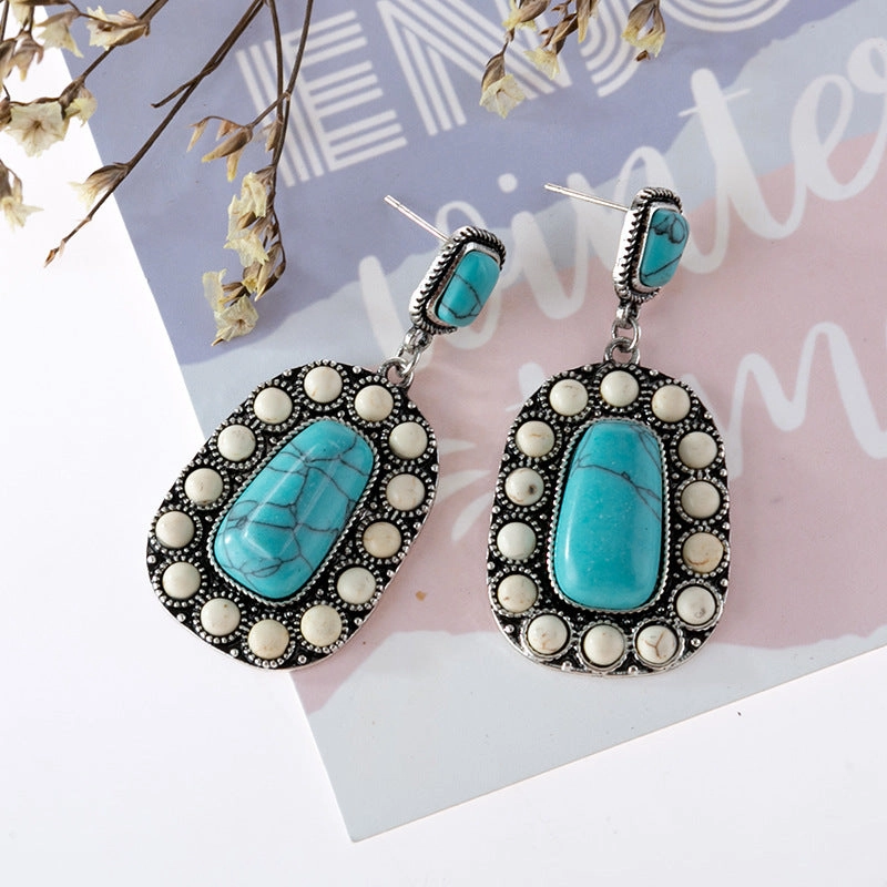 Wholesale Antique Silver Turquoise Alloy Earrings