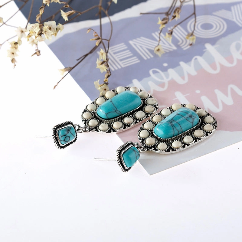 Wholesale Antique Silver Turquoise Alloy Earrings