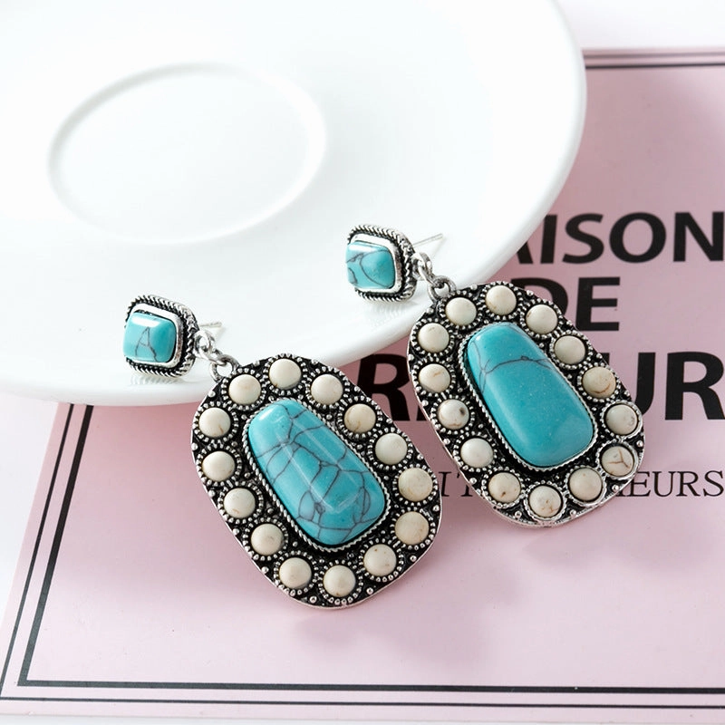 Wholesale Antique Silver Turquoise Alloy Earrings