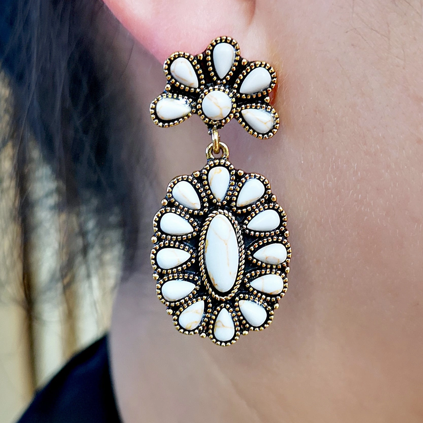 Wholesale Antique Silver Turquoise Metal Earrings