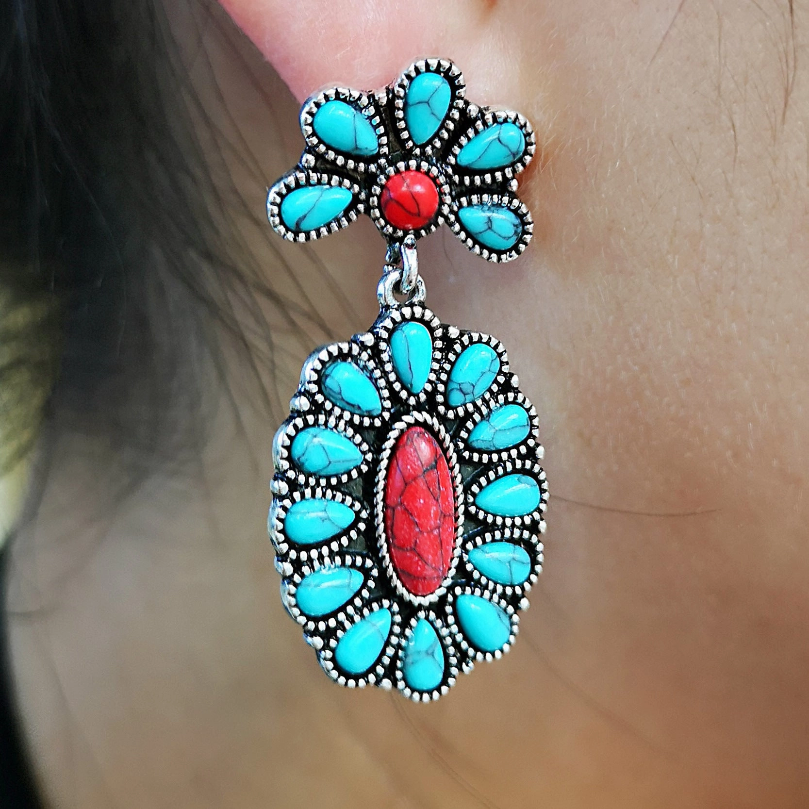 Wholesale Antique Silver Turquoise Metal Earrings