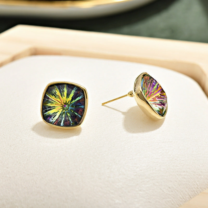 Wholesale Antique Square Sapphire Multicolored Crystal Earrings