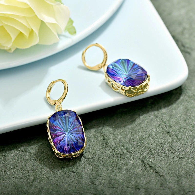 Wholesale Antique Square Sapphire Multicolored Crystal Earrings