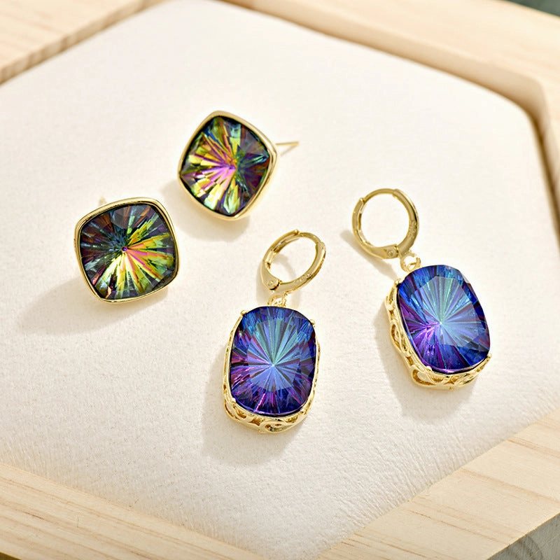 Wholesale Antique Square Sapphire Multicolored Crystal Earrings