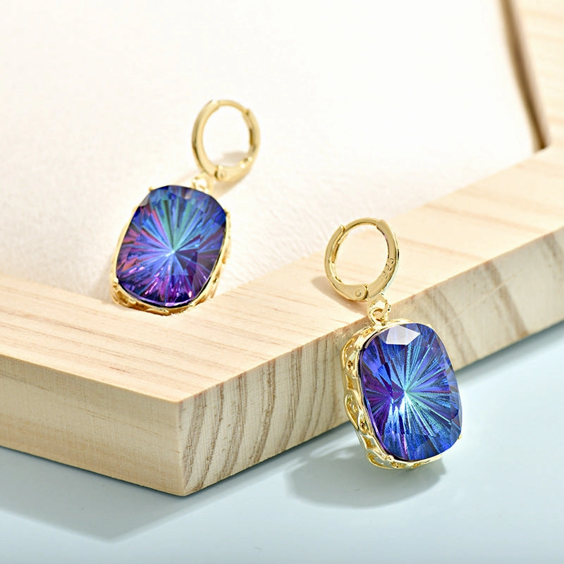 Wholesale Antique Square Sapphire Multicolored Crystal Earrings