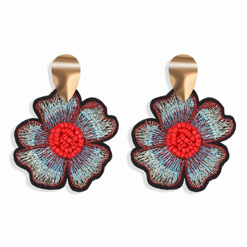 Wholesale Art Flower Rose Embroidery Earrings