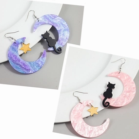 Wholesale Asymmetric Acrylic Moon Cat Creative Exaggerated Earrings