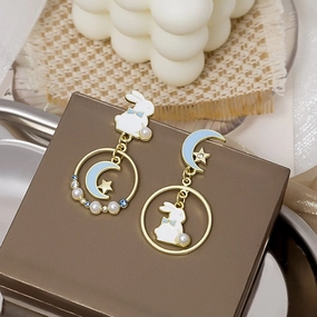 Wholesale Asymmetric Cute Rabbit Alloy Earrings