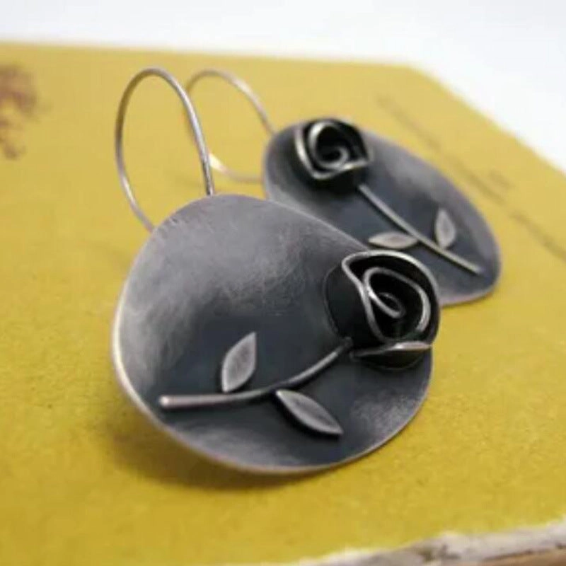 Wholesale Asymmetric Leaf Rose Flower Metal Earrings