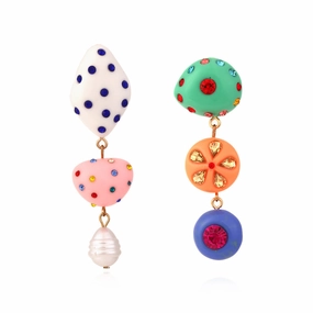Wholesale Asymmetric Long Candy Colored Drop Shaped Resin Diamond Earrings