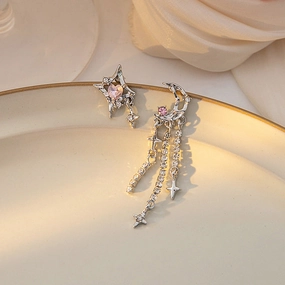 Wholesale Asymmetric Love Long Tassel Chain Earrings Star Zircon Alloy Earrings