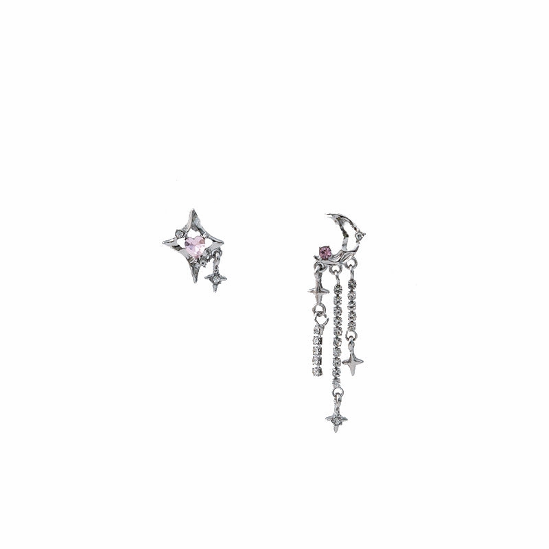 Wholesale Asymmetric Love Long Tassel Chain Earrings Star Zircon Alloy Earrings